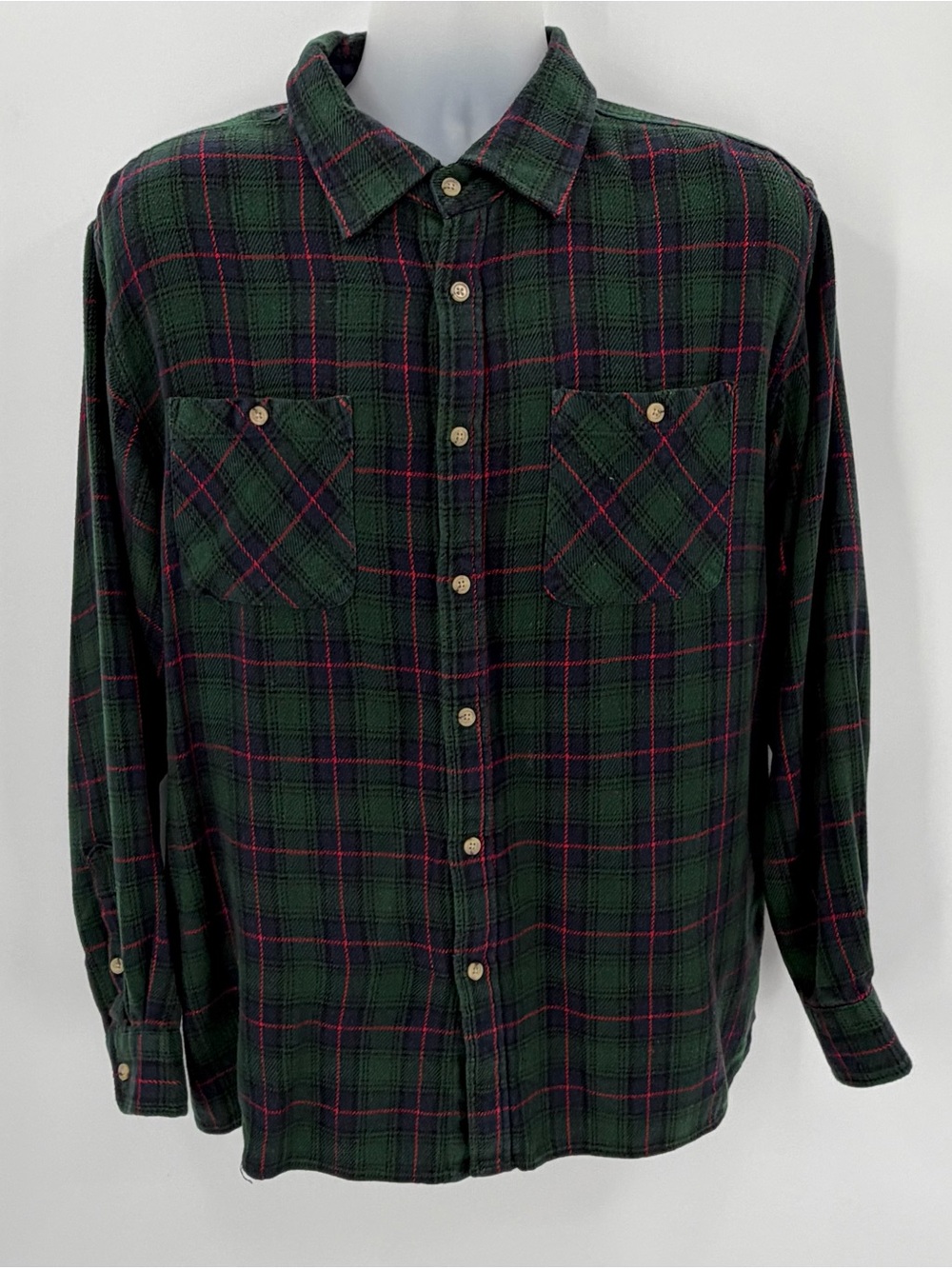 Vintage John Blair Flannel Shirt Men’s Green Plaid Button Up 90s Retro Outdoors